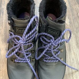 Keds Women's Gray Lace-Up Boots with Purple Laces